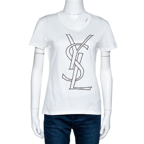 saint laurent ysl logo t shirt in white cotton|saint laurent tops for women.